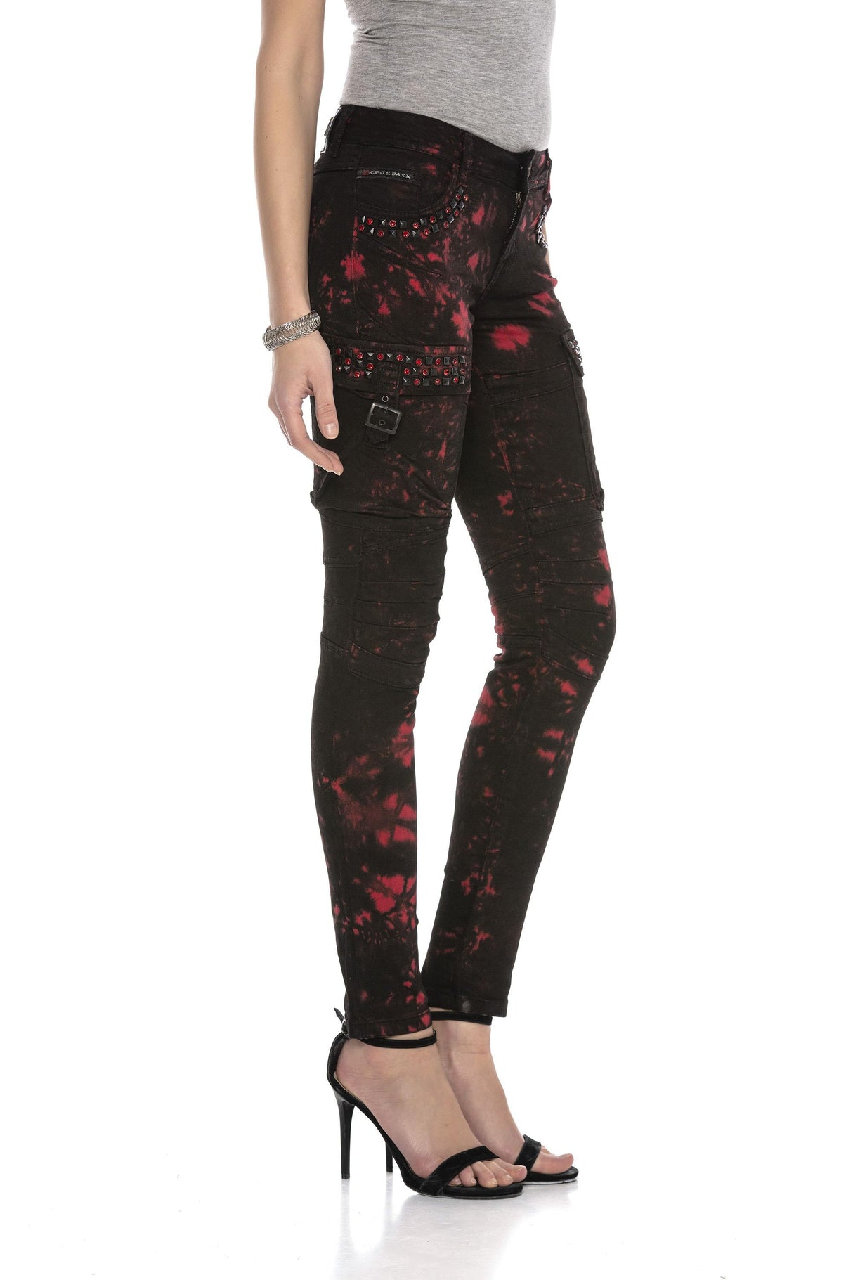 WD385 Women's slim-fit jeans with casual biker elements
