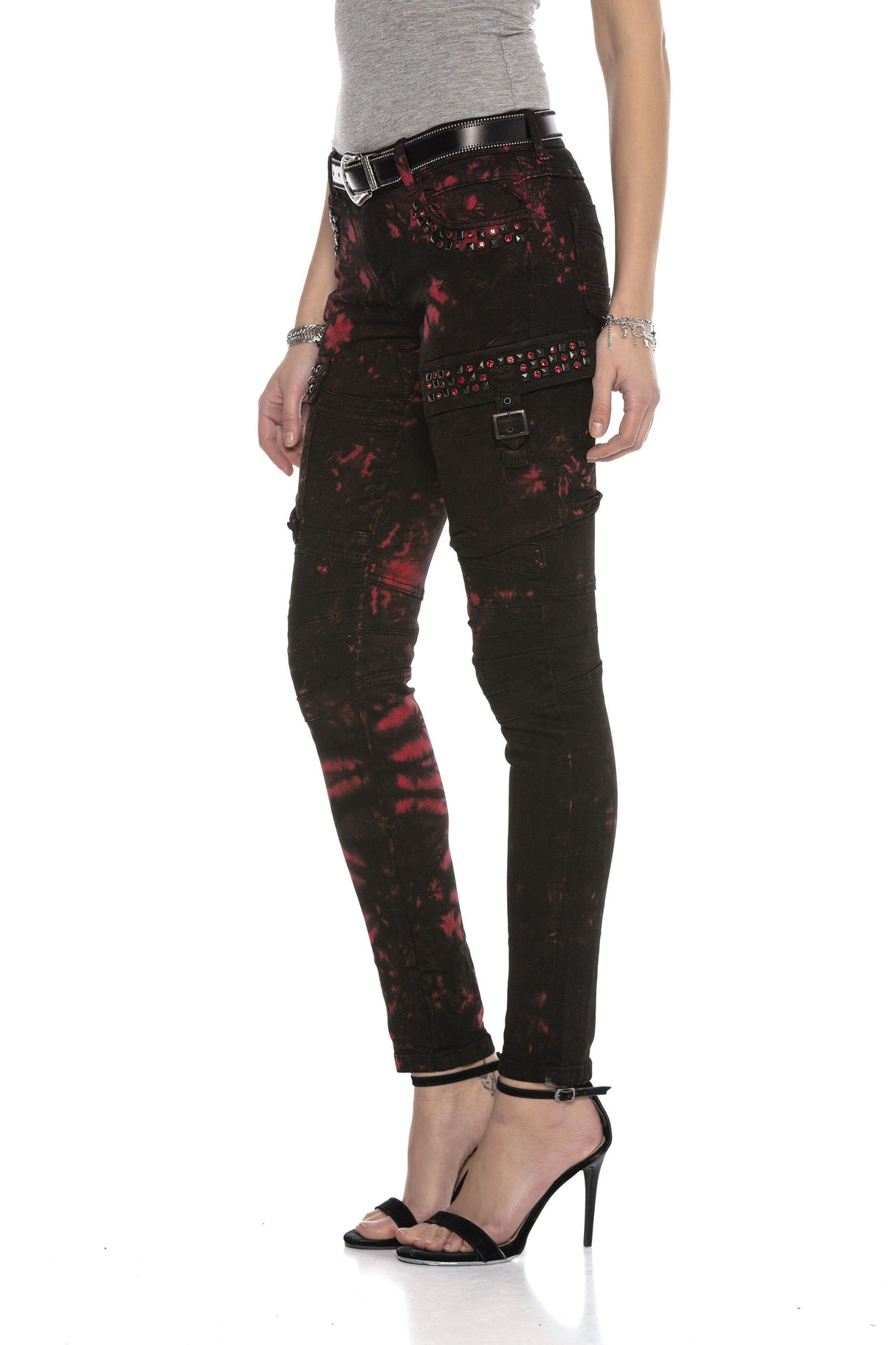 WD385 Women's slim-fit jeans with casual biker elements