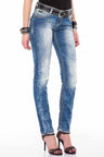 WD201 Women's Slim-Fit Jeans with White Stitching in Straight Fit