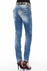 WD201 Women's Slim-Fit Jeans with White Stitching in Straight Fit