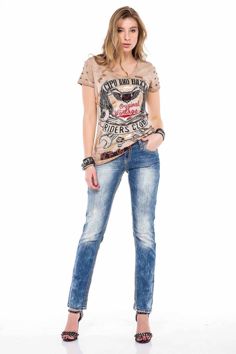 WD201 Women's Slim-Fit Jeans with White Stitching in Straight Fit