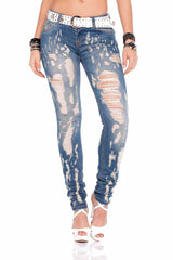 WD208 women's slim-fit jeans in a destroyed look