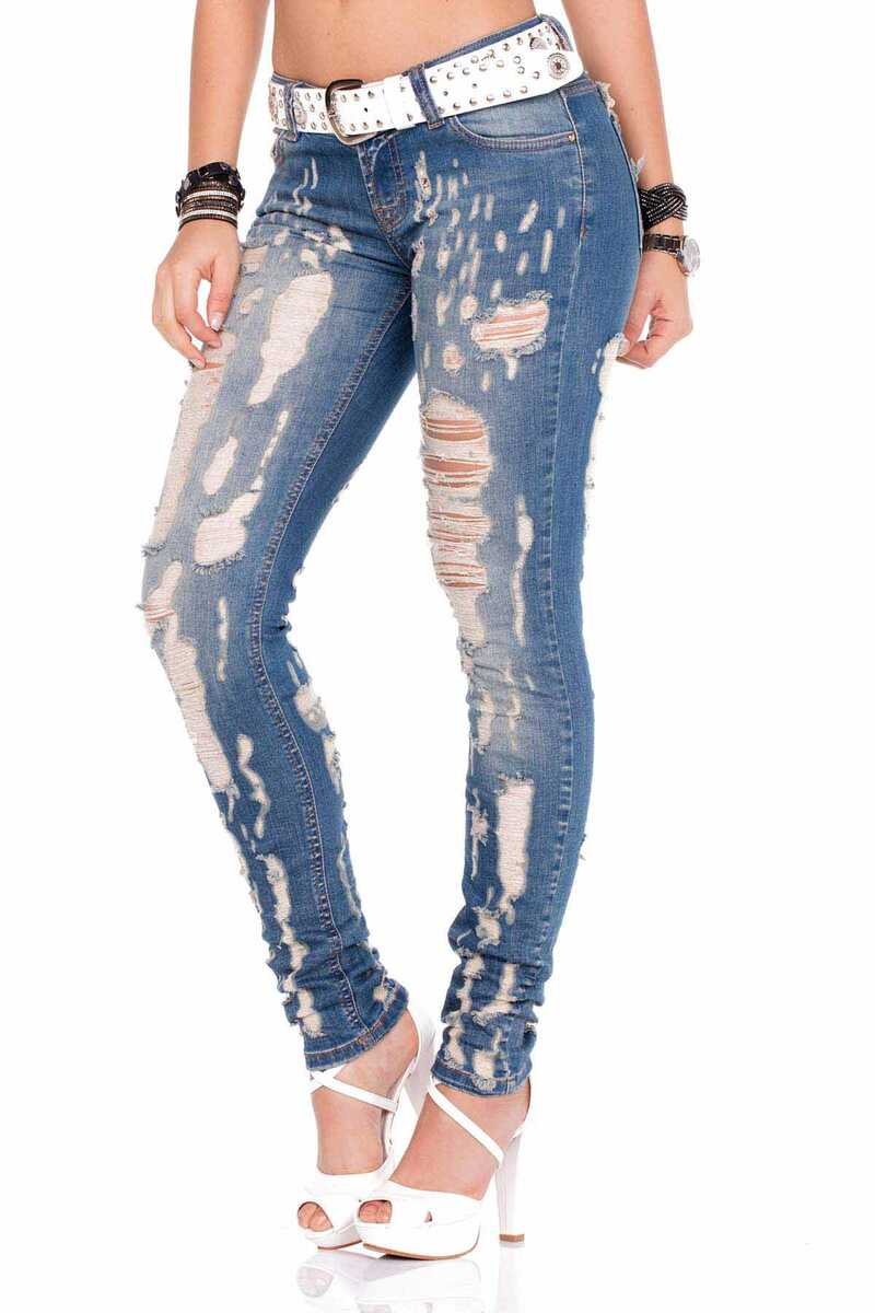 WD208 women's slim-fit jeans in a destroyed look