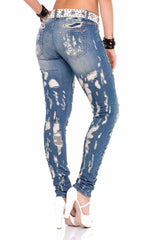 WD208 women's slim-fit jeans in a destroyed look