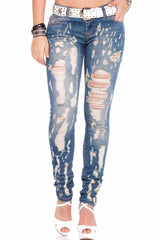 WD208 women's slim-fit jeans in a destroyed look