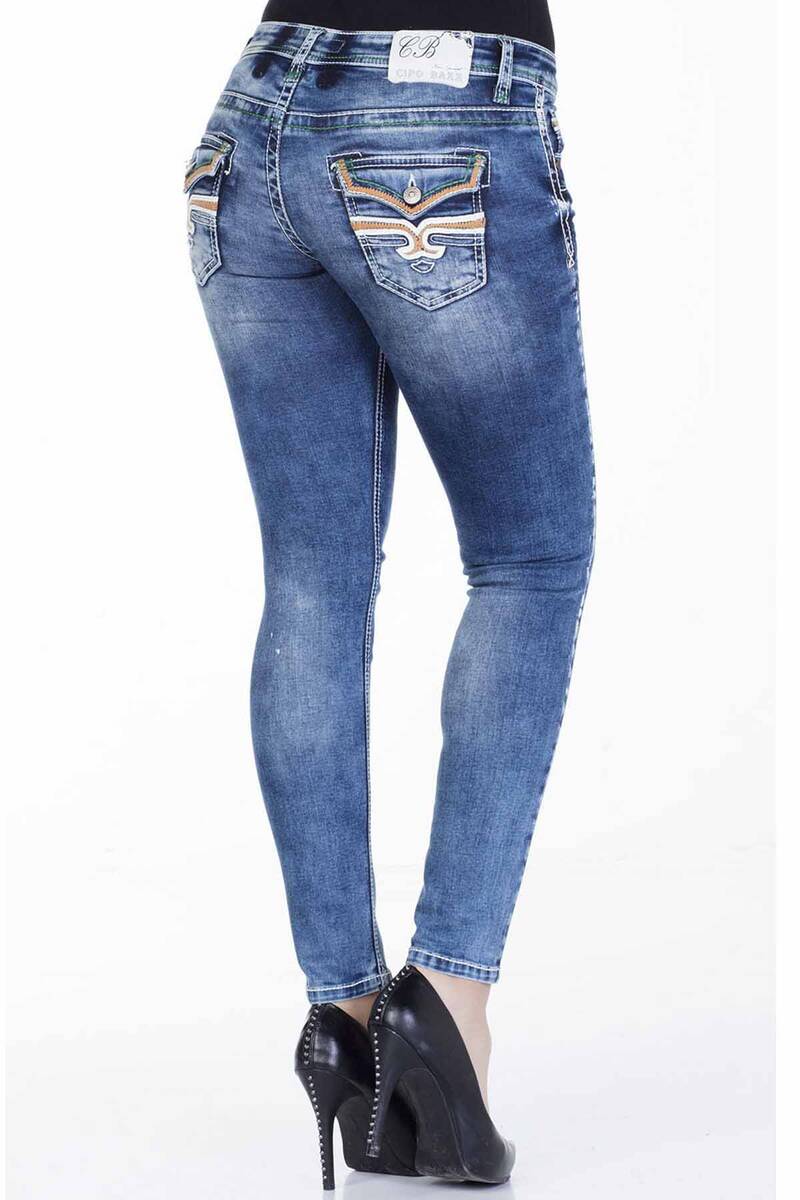 WD242 Women's Slim-Fit Jeans with Distressed Details