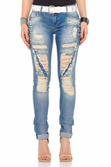 WD338 Women's comfortable jeans with special destroyed elements in skinny fit