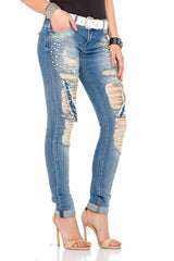 WD338 Women's comfortable jeans with special destroyed elements in skinny fit