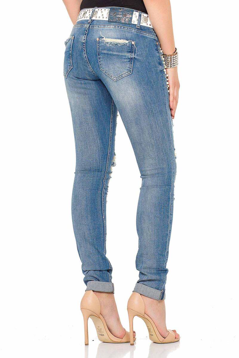 WD338 Women's comfortable jeans with special destroyed elements in skinny fit