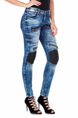 WD346 Women's skinny jeans with trendy appliqués