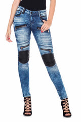 WD346 Women's skinny jeans with trendy appliqués
