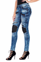 WD346 Women's skinny jeans with trendy appliqués