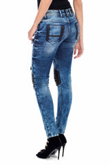 WD346 Women's skinny jeans with trendy appliqués