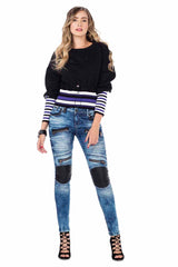 WD346 Women's skinny jeans with trendy appliqués