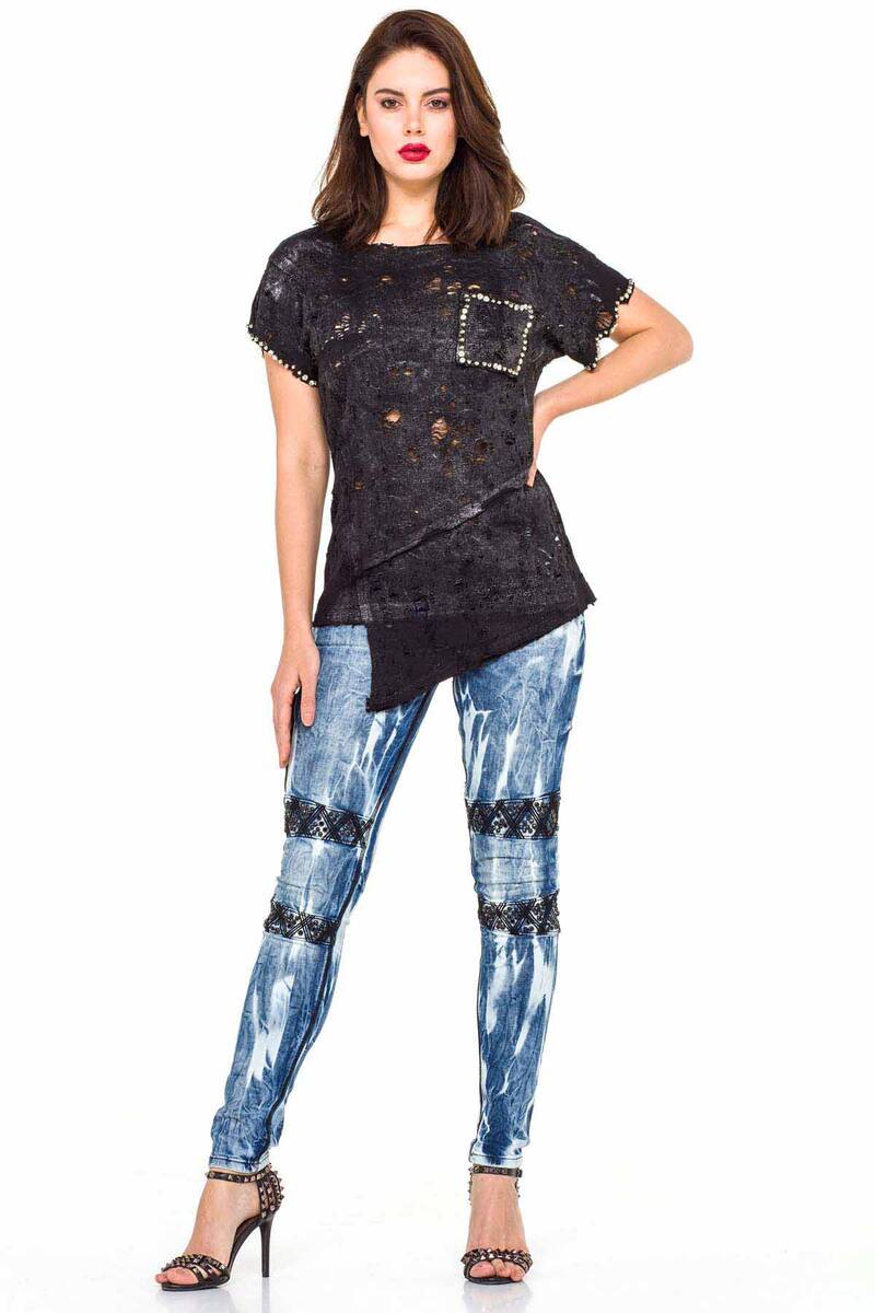 WD368 Women's skinny jeans with fashionable embroidery