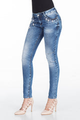 WD309 – Women's jeans with rhinestone details and fashionable wash
