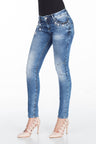 WD309 – Women's jeans with rhinestone details and fashionable wash