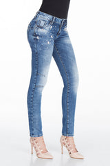WD309 – Women's jeans with rhinestone details and fashionable wash