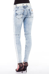 WD367 Women's Jeans – Slim Fit with white side stripes and used wash