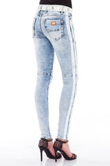 WD367 Women's Jeans – Slim Fit with white side stripes and used wash