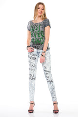 WD370 – Women's Jeans with Graffiti Print