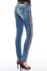 WD369 Women's Jeans with Side Stripes and Used Wash