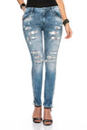 WD406 Women's Jeans – Rhinestone-Destroyed Style with Special Wash