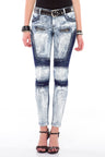 WD374 – Women's jeans with contrast wash and decorative details