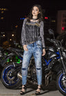WD314 – Women's jeans with rhinestones, lettering and patch details