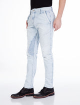 CD268 Men's Jeans – Ice Blue Slim Fit Denim with Stripe Texture & Patch Detail | Lightweight Summer Jeans for Everyday Wear & Streetwear