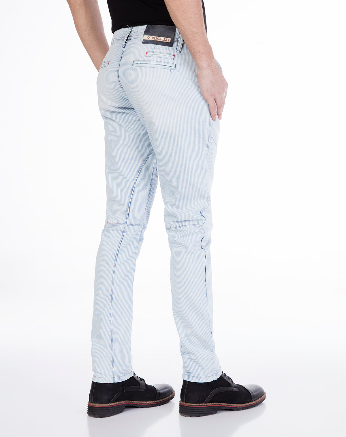 CD268 Men's Jeans – Ice Blue Slim Fit Denim with Stripe Texture & Patch Detail | Lightweight Summer Jeans for Everyday Wear & Streetwear