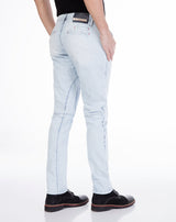 CD268 Men's Jeans – Ice Blue Slim Fit Denim with Stripe Texture & Patch Detail | Lightweight Summer Jeans for Everyday Wear & Streetwear