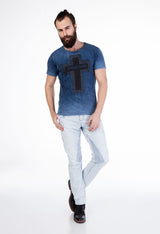 CD268 Men's Jeans – Ice Blue Slim Fit Denim with Stripe Texture & Patch Detail | Lightweight Summer Jeans for Everyday Wear & Streetwear