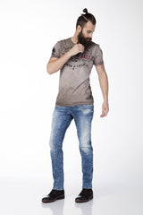 CD230 Men's Slim Fit Jeans – Lightweight denim trousers in blue with a used wash and contrast stitching | Modern fit for everyday wear and leisure