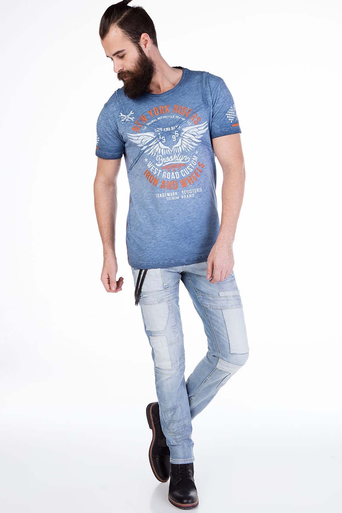 CD191 Men's Slim-Fit Jeans with Patch