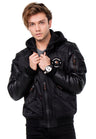 CM134 Men's Winter Jacket – Khaki Hooded Jacket with Black Sleeves & Zipper Details | Functional Streetwear for Cold Days