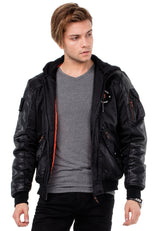 CM134 Men's Winter Jacket – Khaki Hooded Jacket with Black Sleeves & Zipper Details | Functional Streetwear for Cold Days