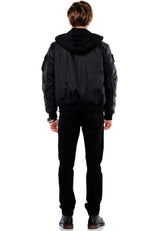CM134 Men's Winter Jacket – Khaki Hooded Jacket with Black Sleeves & Zipper Details | Functional Streetwear for Cold Days