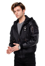 CM134 Men's Winter Jacket – Khaki Hooded Jacket with Black Sleeves & Zipper Details | Functional Streetwear for Cold Days