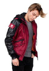 CM134 Men's Winter Jacket – Khaki Hooded Jacket with Black Sleeves & Zipper Details | Functional Streetwear for Cold Days