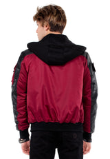 CM134 Men's Winter Jacket – Khaki Hooded Jacket with Black Sleeves & Zipper Details | Functional Streetwear for Cold Days