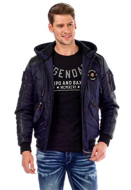 CM134 Men's Winter Jacket – Khaki Hooded Jacket with Black Sleeves & Zipper Details | Functional Streetwear for Cold Days