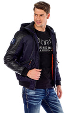 CM134 Men's Winter Jacket – Khaki Hooded Jacket with Black Sleeves & Zipper Details | Functional Streetwear for Cold Days