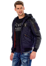 CM134 Men's Winter Jacket – Khaki Hooded Jacket with Black Sleeves & Zipper Details | Functional Streetwear for Cold Days