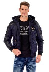 CM134 Men's Winter Jacket – Khaki Hooded Jacket with Black Sleeves & Zipper Details | Functional Streetwear for Cold Days