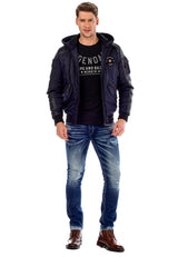 CM134 Men's Winter Jacket – Khaki Hooded Jacket with Black Sleeves & Zipper Details | Functional Streetwear for Cold Days