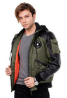 CM134 Men's Winter Jacket – Khaki Hooded Jacket with Black Sleeves & Zipper Details | Functional Streetwear for Cold Days