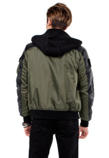 CM134 Men's Winter Jacket – Khaki Hooded Jacket with Black Sleeves & Zipper Details | Functional Streetwear for Cold Days