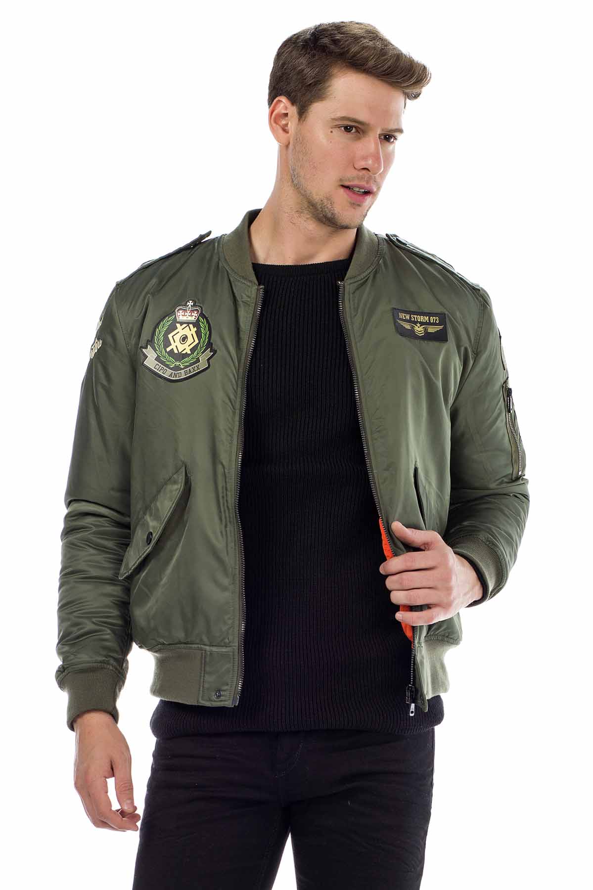CM133 Men's Transitional Bomber Jacket – Lightweight & Striking | With Patch Details & Sporty Cut