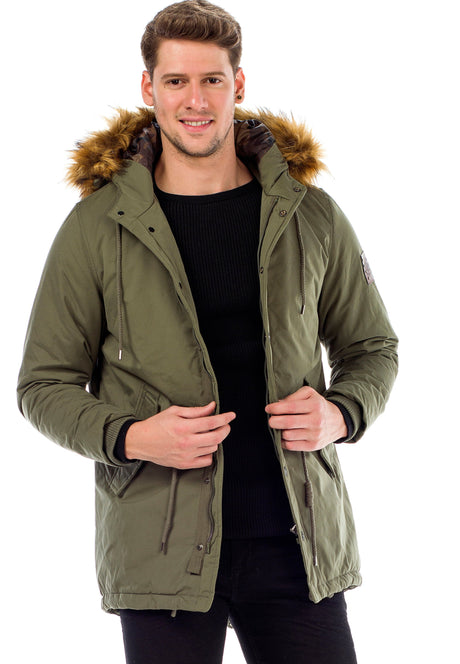 CM150 – Warm, stylish & with a fur-trimmed hood in khaki